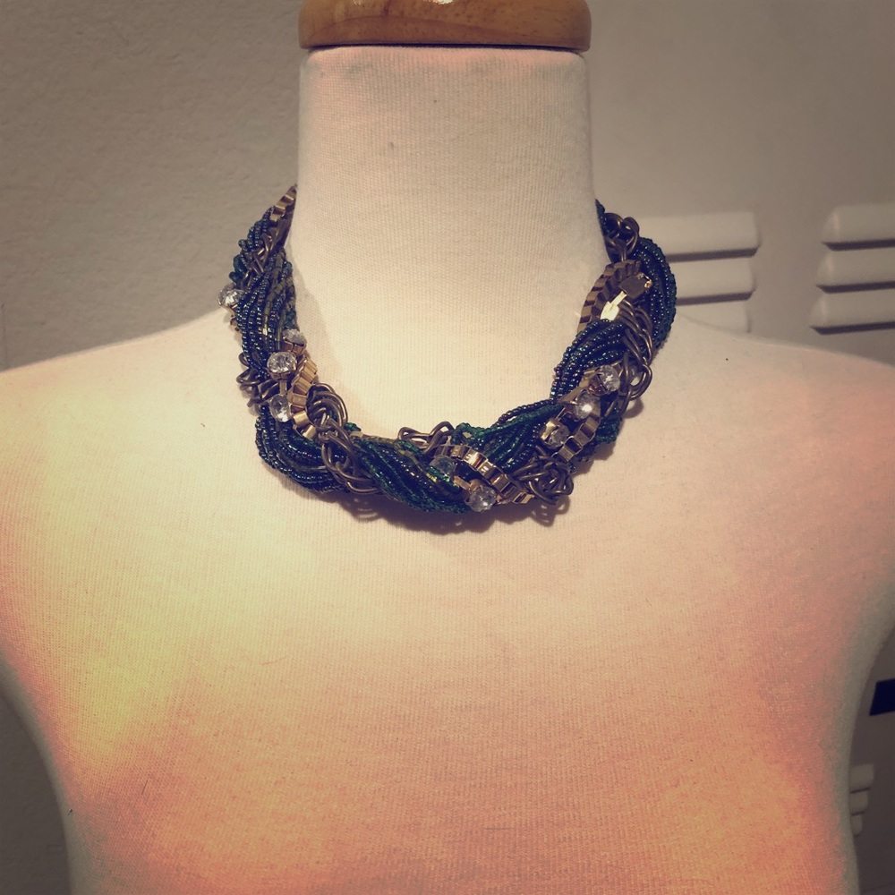 Nordstrom Green and gold with rhinestone necklace
